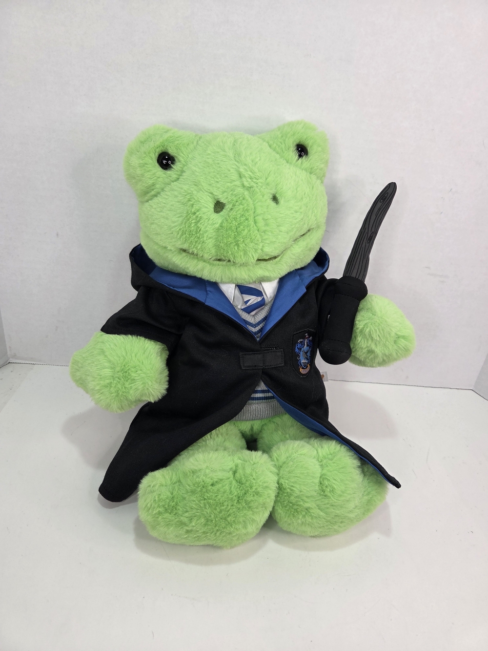 Build-A-Bear Green Frog in Black and Blue Wizard Robe with Wand